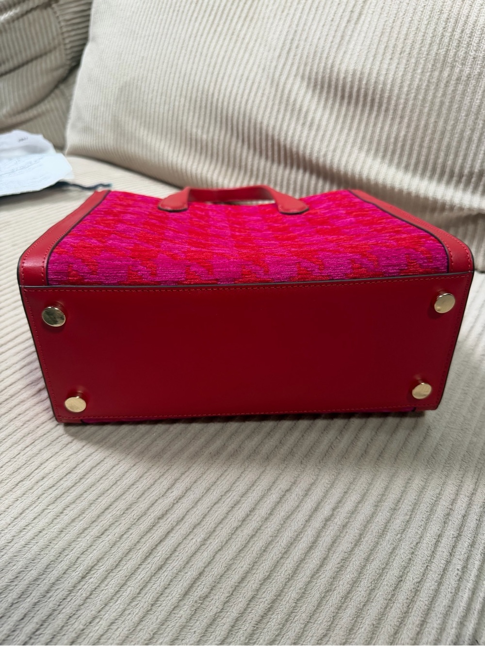 Kate spade Pink and Red Houndstooth Tote with Leather Trim - Picture 7 of 7